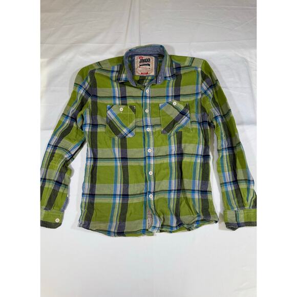 JNCO Plaid Button-Up Shirt Men’s Small – Green Blue Casual Slim Fit - Picture 1 of 4